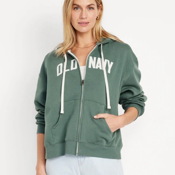 NWT OLD NAVY Full-Zip Logo Hoodie Color: Forest Shade - Picture 2 of 5